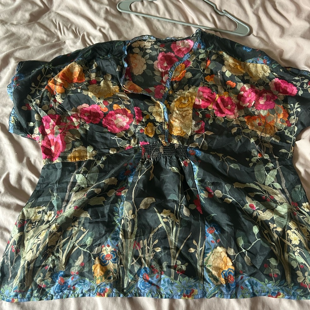 Johnny Was Black Floral Blouse 100% Silk
